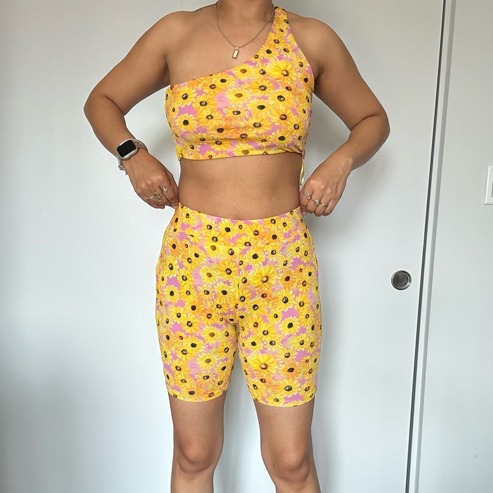 Zara Yellow and Pink Floral Biker Short Set